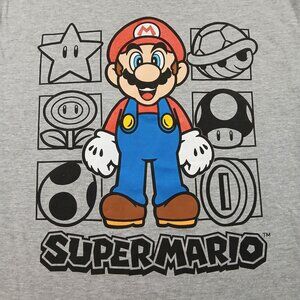 Super Mario Mens Graphic T-Shirt Gray Size Medium